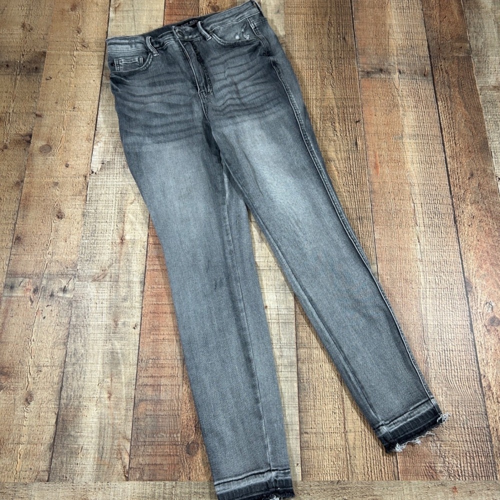 Judy Blue Skinny Jeans Gray Black Raw Hem Cropped Stretch 5 27